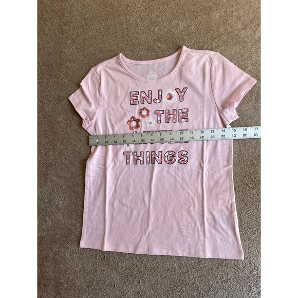 Pink Wonder Nation Girls T-Shirt L/10-12 "Enjoy The Little Things" Floral Sequin - Picture 2 of 10